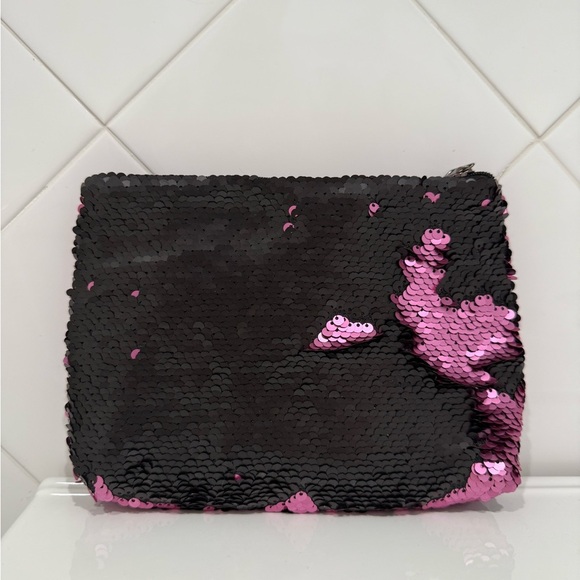 Handbags - Reversible Sequin Clutch Bag - Black and Pink